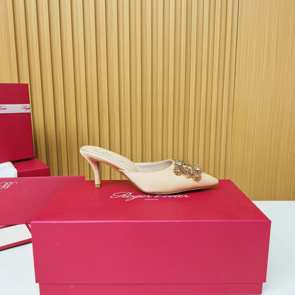 Viv Diamond Mules Champagne Silk 247392