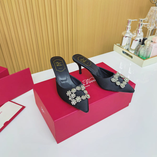 Viv Diamond Mules Black Silk 247394