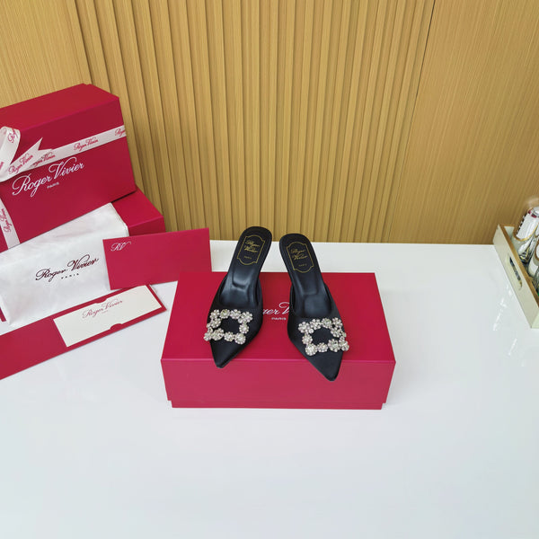 Viv Diamond Mules Black Silk 247394