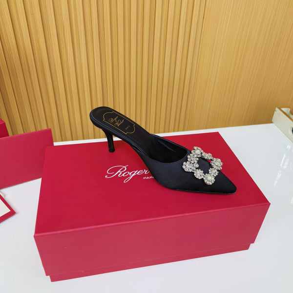 Viv Diamond Mules Black Silk 247394