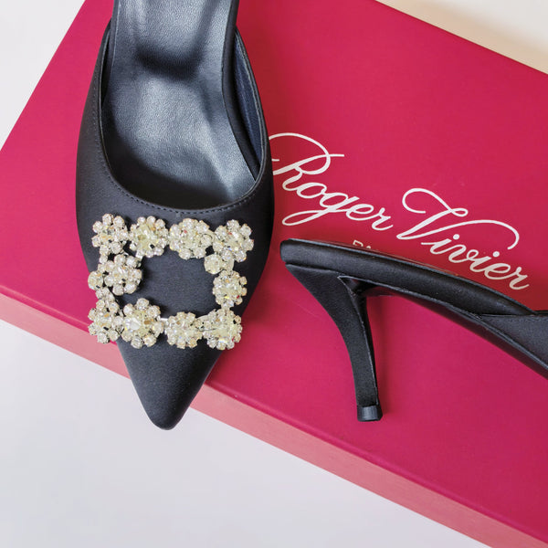 Viv Diamond Mules Black Silk 247394