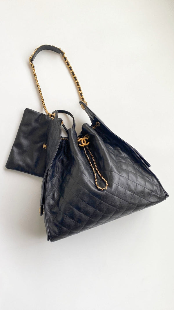 CC 25C Hobo Bag 42cm Black Grained Calfskin