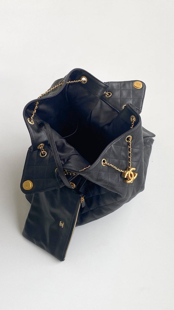 CC 25C Hobo Bag 42cm Black Grained Calfskin