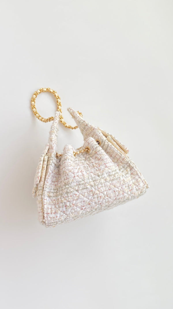 CC 25 hobo bag 30 ivory white pink tweed