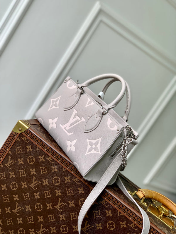 LV OnTheGo East West Bag Gray White Monogram Empreinte leather 240824