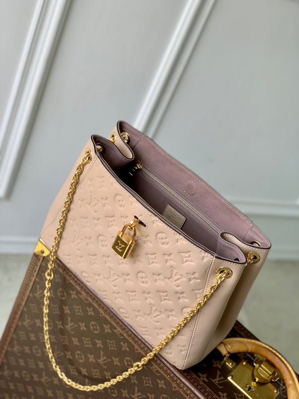 Anytime 34cm Tote Bag Pure Beige Gold Empreinte leather 251568