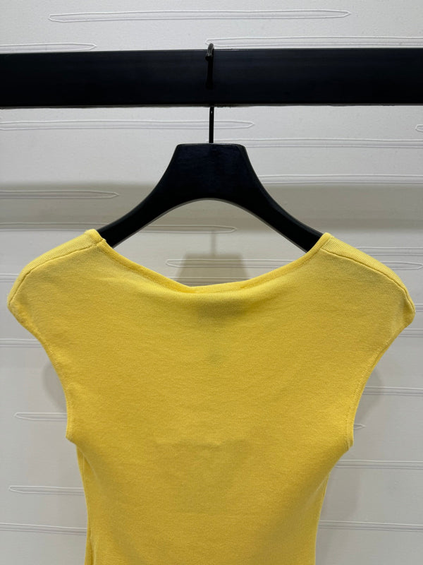 Chanel 25 Yellow Tank Top Square Neck Knitted