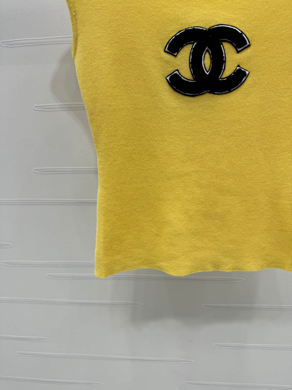 Chanel 25 Yellow Tank Top Square Neck Knitted