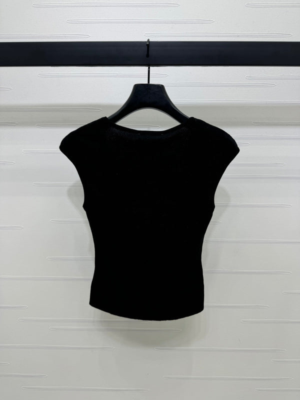 Chanel 25 Black Tank Top Square Neck Knitted