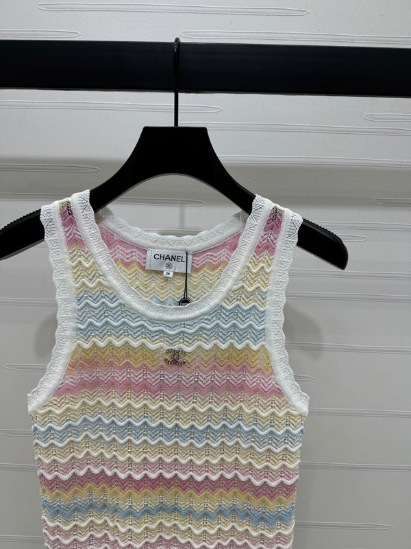 Chanel 25 Multicolor Striped Knitted Tank Top
