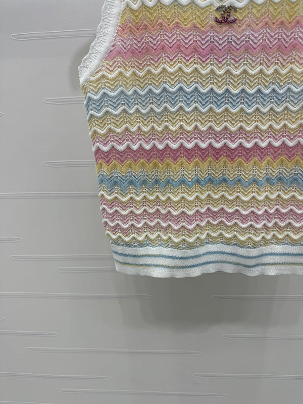 Chanel 25 Multicolor Striped Knitted Tank Top