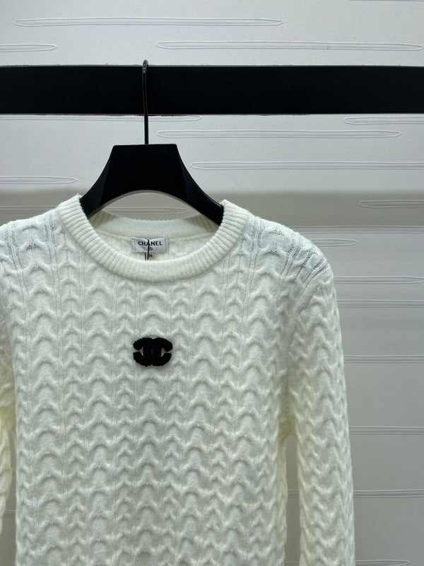 Chanel 2025 Pull Manches Longues Blanc Laine Acrylique Nylon 319586