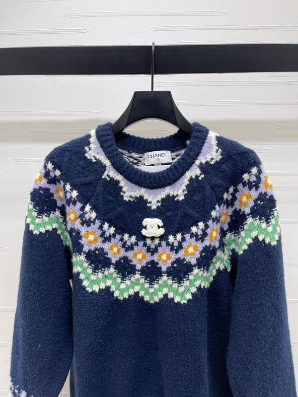 Chanel Pull 2025 Bleu Foncé Mélange Couleurs Laine Nylon 319616