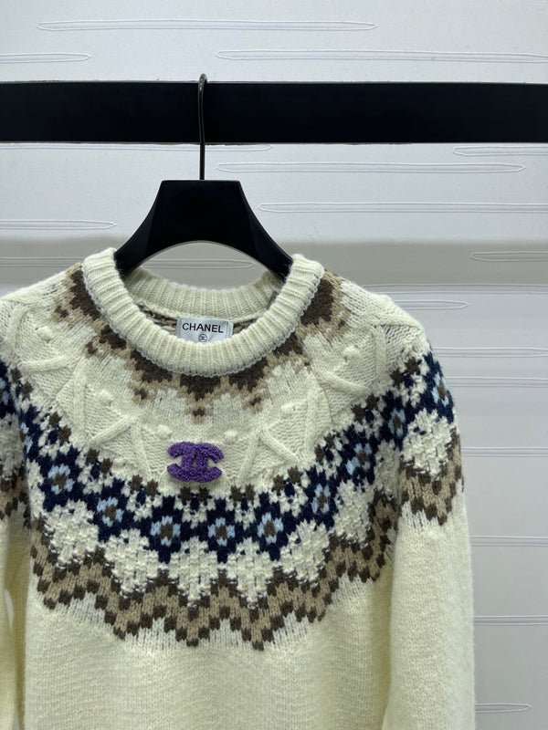 Pull Chanel 2025 Crème Couleurs Mélangées Laine Nylon 319615