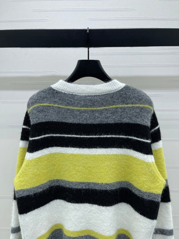 Chanel 2025 Pull Rayé Manches Longues Laine Cachemire Jaune 319606
