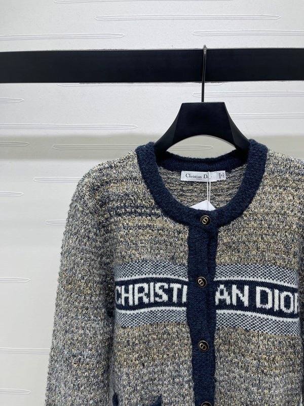 Dior 2025 Cardigan Beige mix Navy Blue Wool 321288