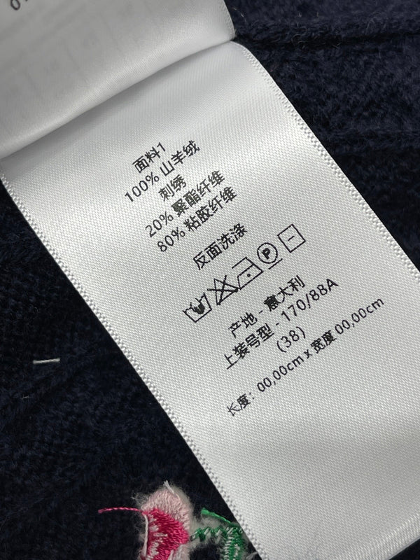 CD SS26 Embroidered Cable-Knit Sweater Bird Rose Navy Blue Cashmere 351087