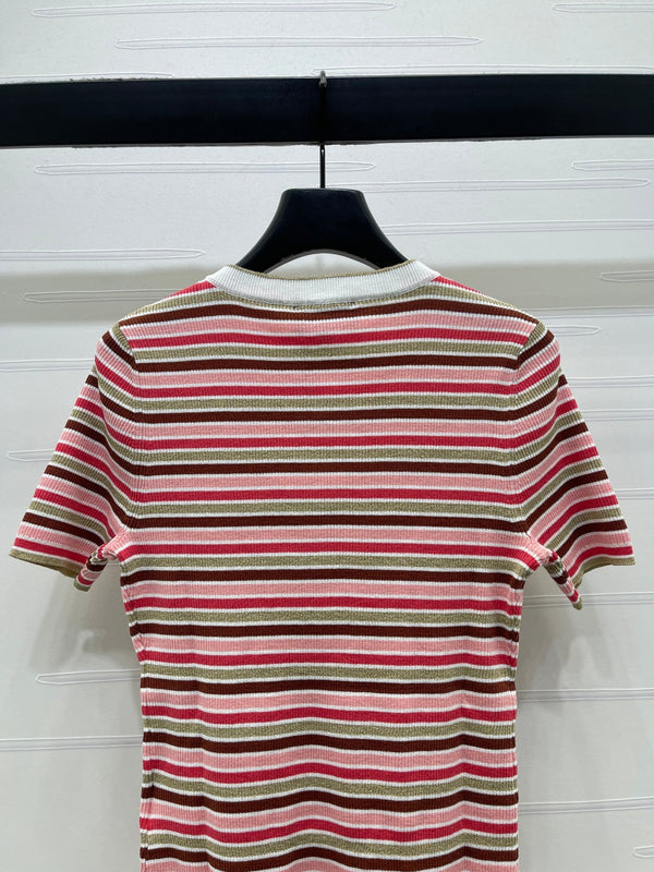 CC Synchronized Striped Knit Short-Sleeve Top Multicolor Tencel 351045