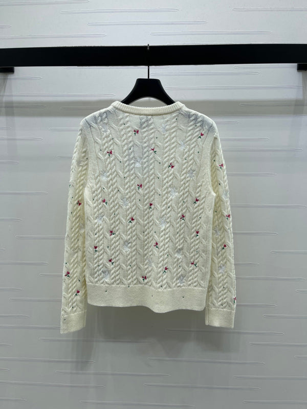 CD SS26 Crew Neck Embroidered Knit Cardigan Ivory Cashmere 351072