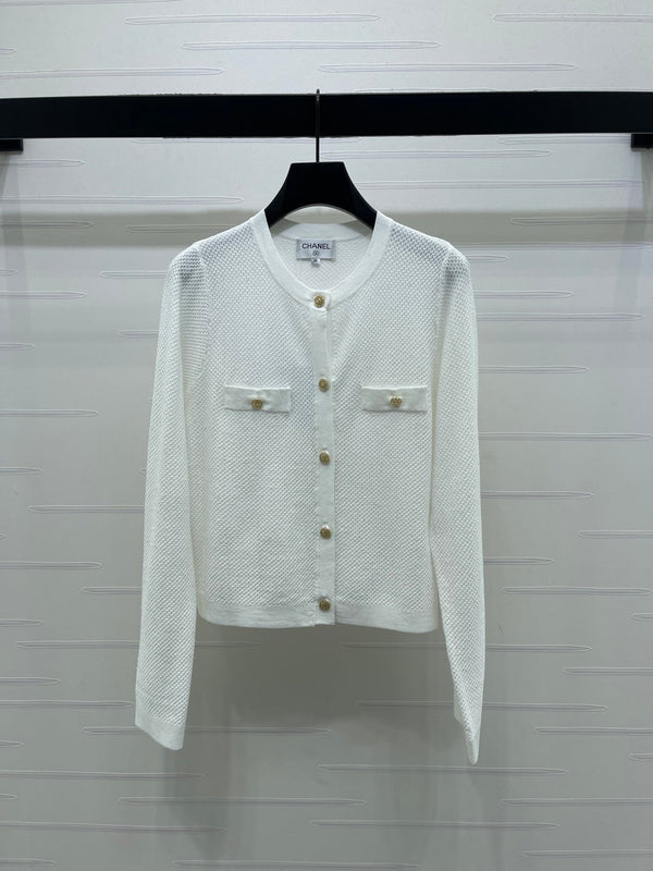 Chanel 2026 Cardigan en tricot à col rond, sequiné, soie et laine