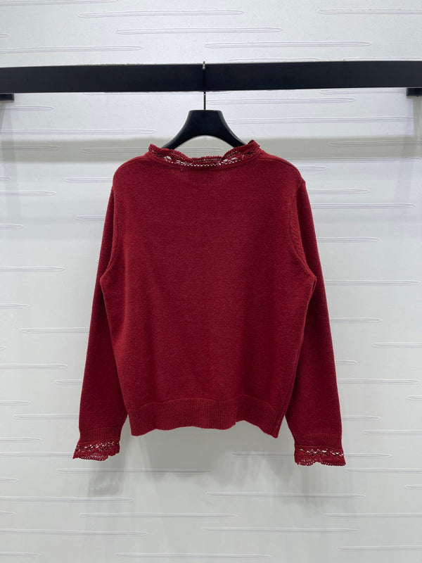 CC 26 Gilet en maille bordé de dentelle Laine rouge 340992