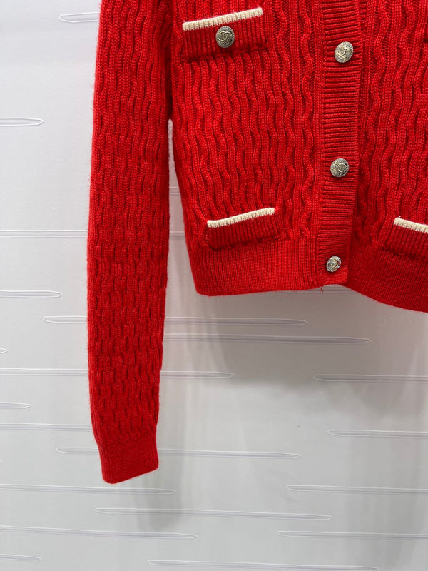 Chanel Cardigan en tricot Laine Cachemire Rouge 2026 340962