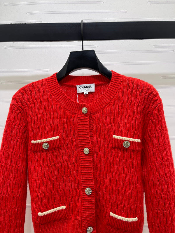 Chanel Cardigan en tricot Laine Cachemire Rouge 2026 340962