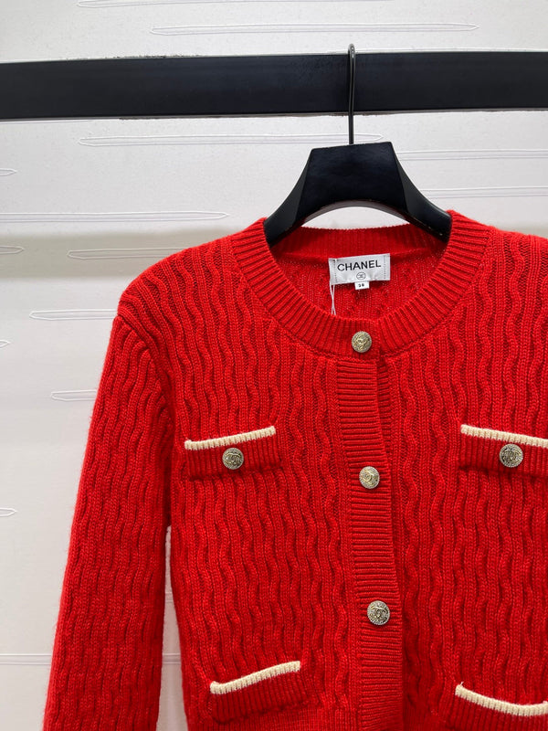 Chanel Cardigan en tricot Laine Cachemire Rouge 2026 340962