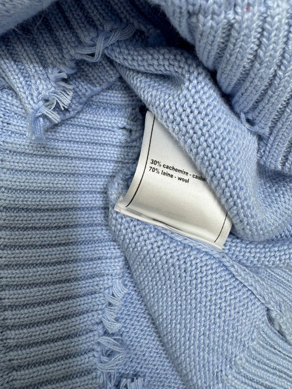 CC Pull en maille à manches courtes bleu clair bordeaux cachemire laine 351024