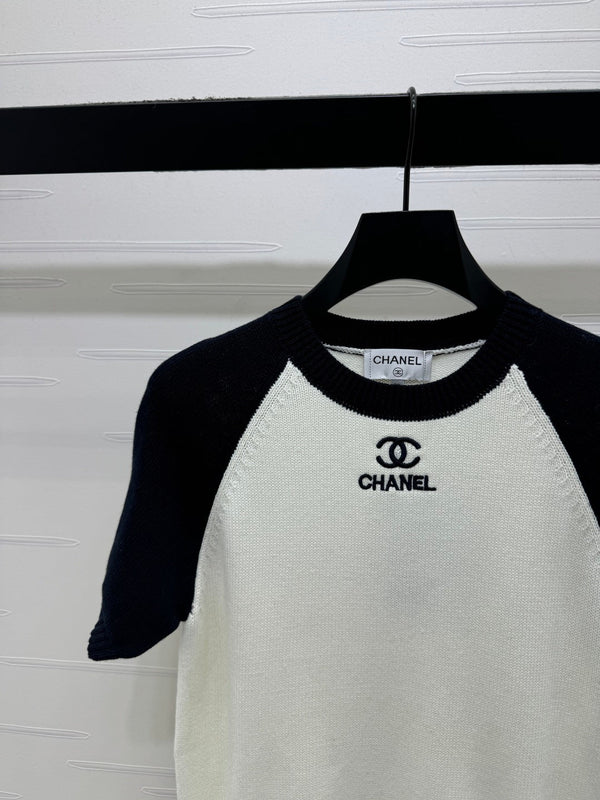 CC Pull en maille à manches courtes Blanc Noir Cachemire Laine 351022
