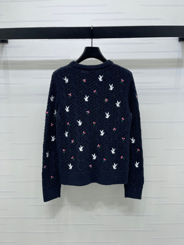 Pull en cachemire torsadé Dioramour brodé bleu marine CD SS26 351078