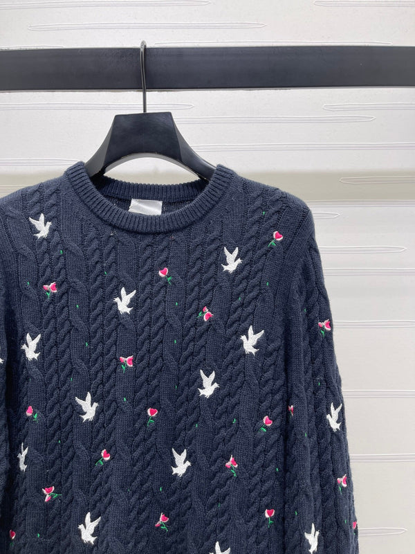 Pull en cachemire torsadé Dioramour brodé bleu marine CD SS26 351078