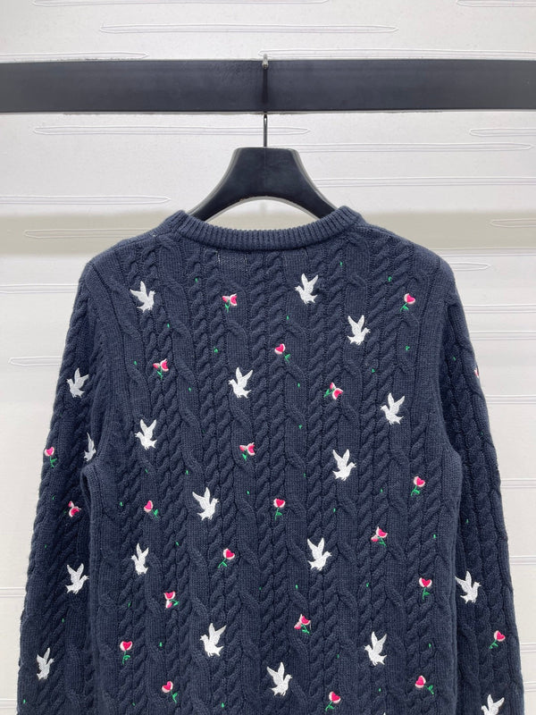 Pull en cachemire torsadé Dioramour brodé bleu marine CD SS26 351078