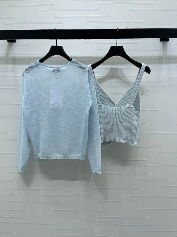 Ensemble deux pièces caraco et tricot manches longues CC 26s Bleu clair 344133