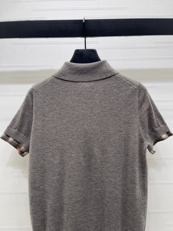Chemise Miu semi-ouverte à manches courtes, maille grise 343425