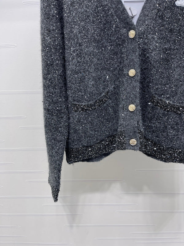 CC 26s Gilet en maille à sequins col V gris 344109