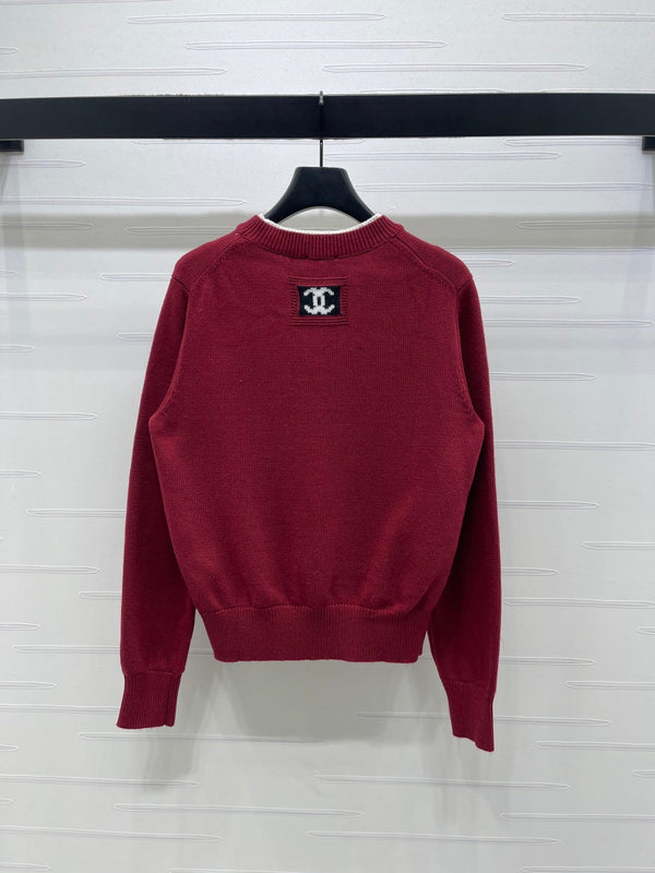 CC 26s Crew Neck Color-Blocked Faux Two-Piece Sweater Red Cashemere 344152