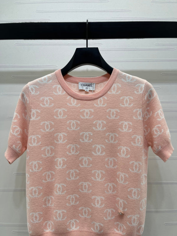 Cardigan à manches courtes en maille jacquard CC 26s Laine rose 344125