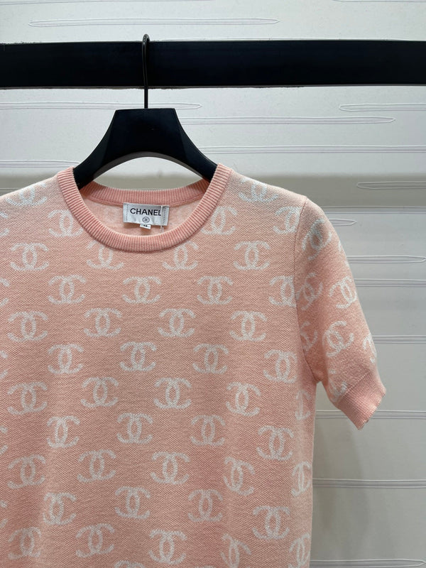 Cardigan à manches courtes en maille jacquard CC 26s Laine rose 344125