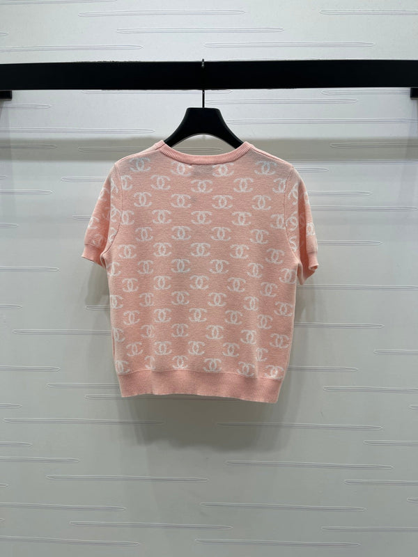 Cardigan à manches courtes en maille jacquard CC 26s Laine rose 344125