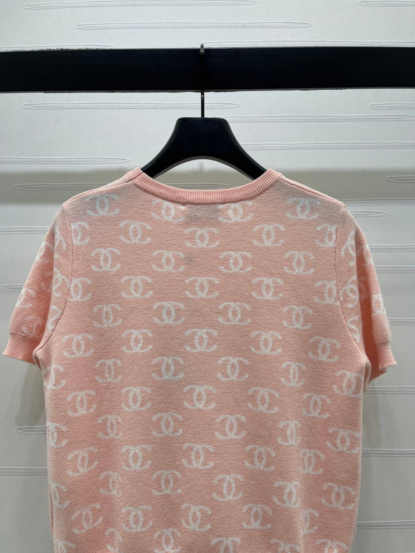 Cardigan à manches courtes en maille jacquard CC 26s Laine rose 344125