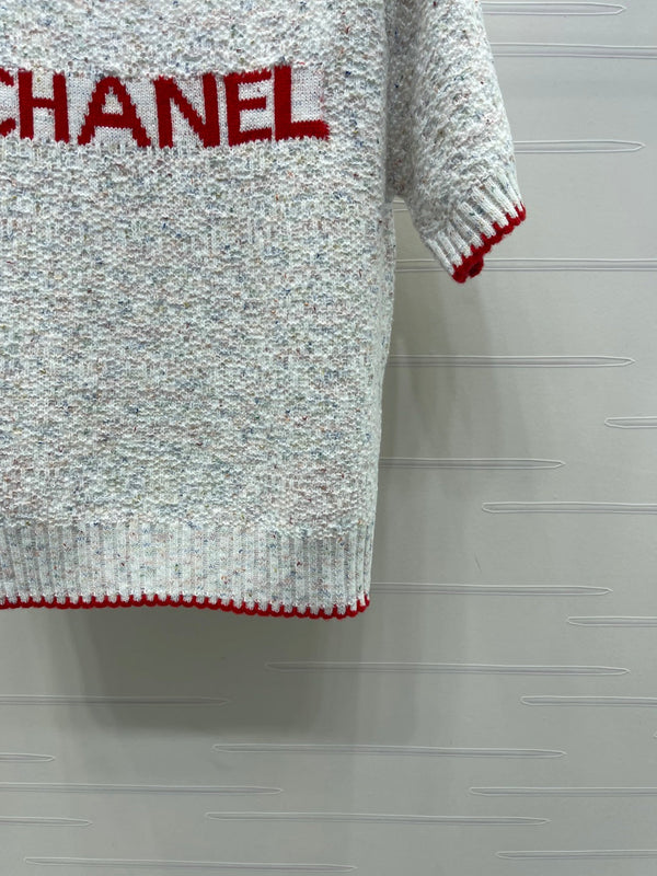 CC 26s Color-Blocked Woven Crew Neck Short-Sleeved Top Grey Red 344115