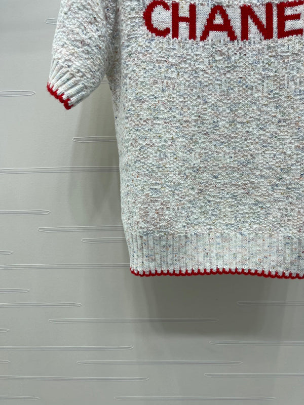 CC 26s Color-Blocked Woven Crew Neck Short-Sleeved Top Grey Red 344115