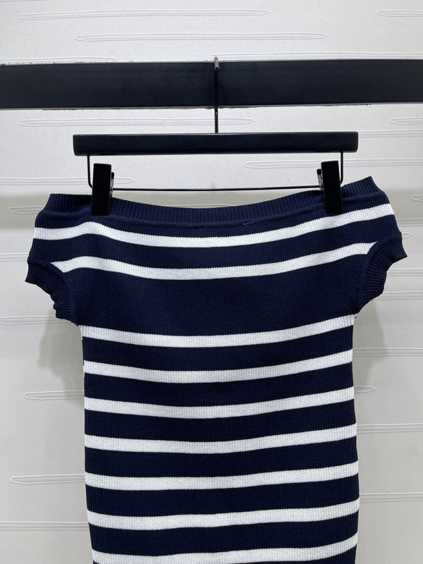 CD Knit Short-Sleeved Sweater Dark Blue Wool Cashmere 380757
