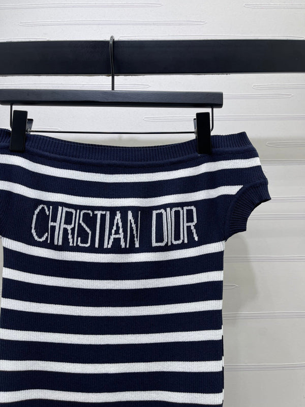 CD Knit Short-Sleeved Sweater Dark Blue Wool Cashmere 380757