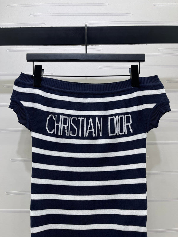 CD Knit Short-Sleeved Sweater Dark Blue Wool Cashmere 380757