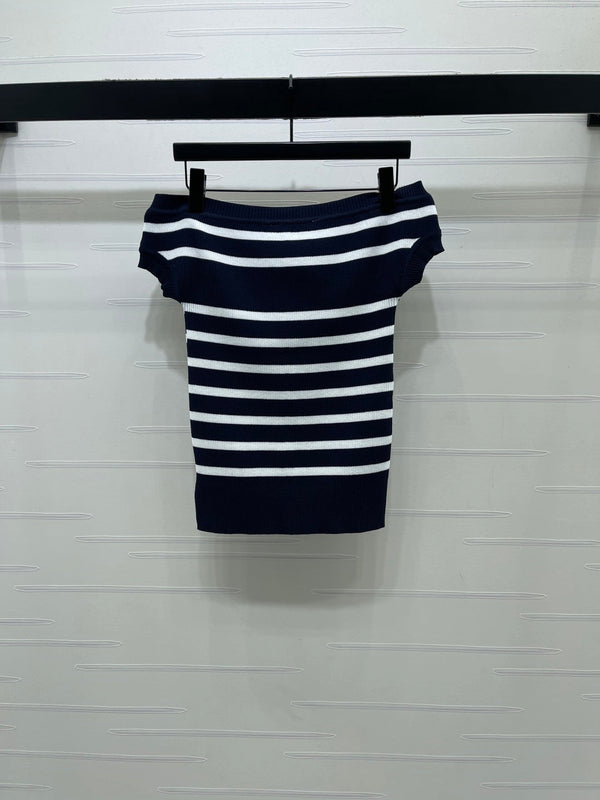 CD Knit Short-Sleeved Sweater Dark Blue Wool Cashmere 380757