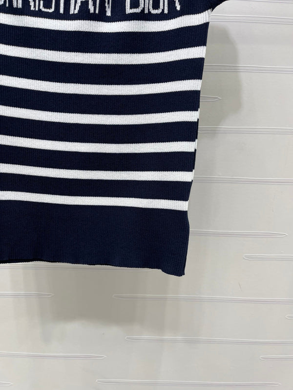 CD Knit Short-Sleeved Sweater Dark Blue Wool Cashmere 380757