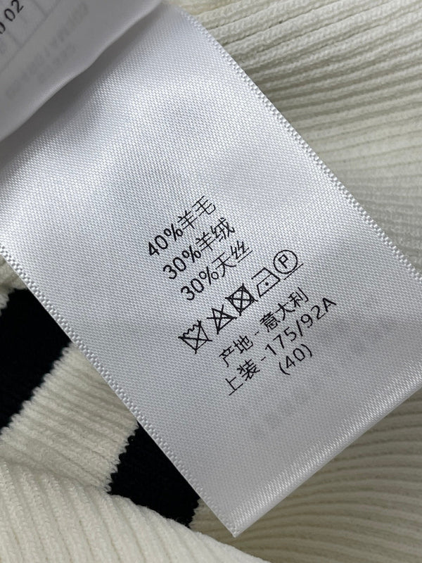 CD Knit Short-Sleeved Sweater Black Cream Wool Cashmere 380758