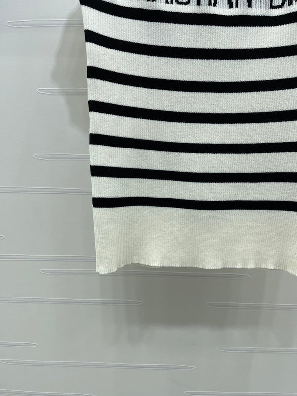 CD Knit Short-Sleeved Sweater Black Cream Wool Cashmere 380758